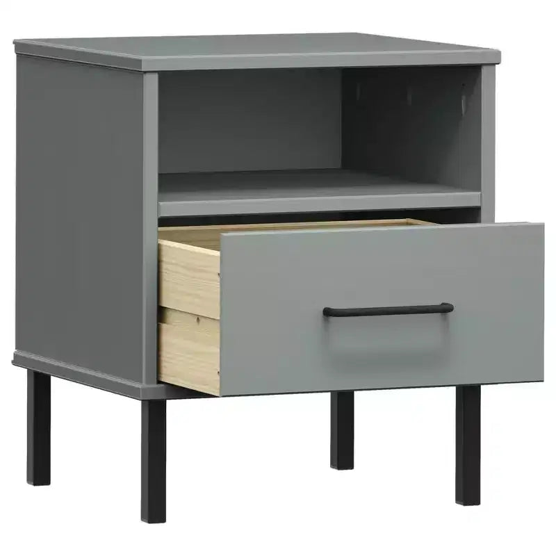 Comodino con cassetto e ripiano aperto in legno massello di pino