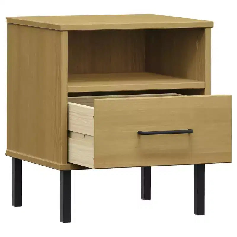 Comodino con cassetto e ripiano aperto in legno massello di pino