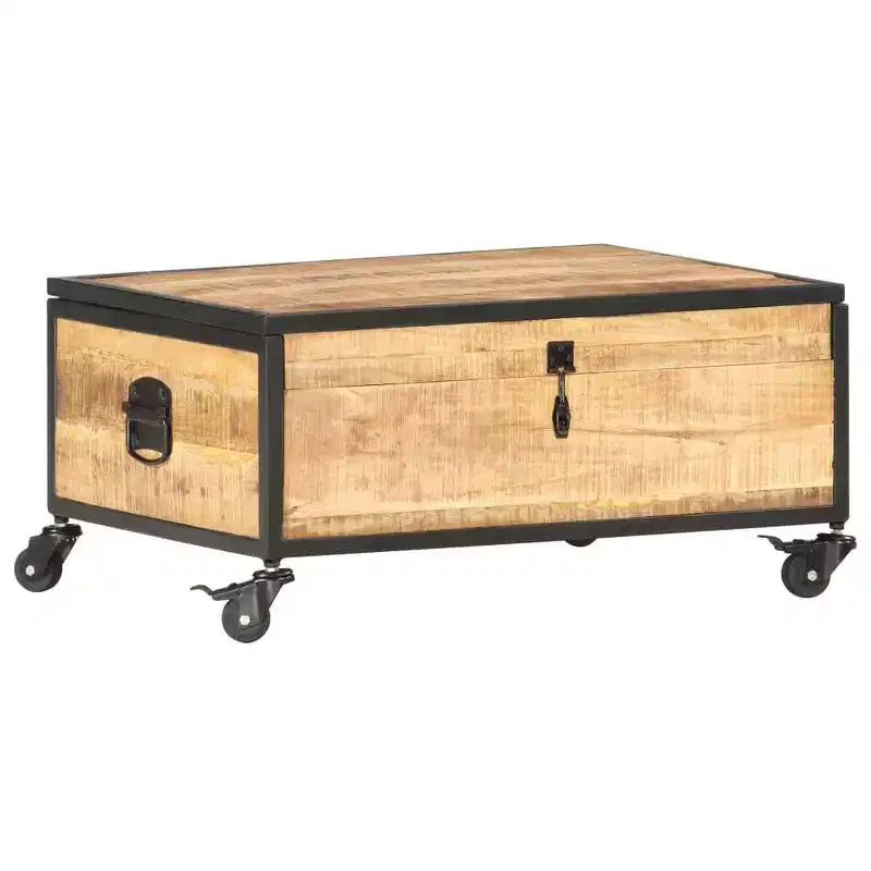 Tavolino da Salotto 70x50x33 cm in Legno Massello di Mango con Contenitore