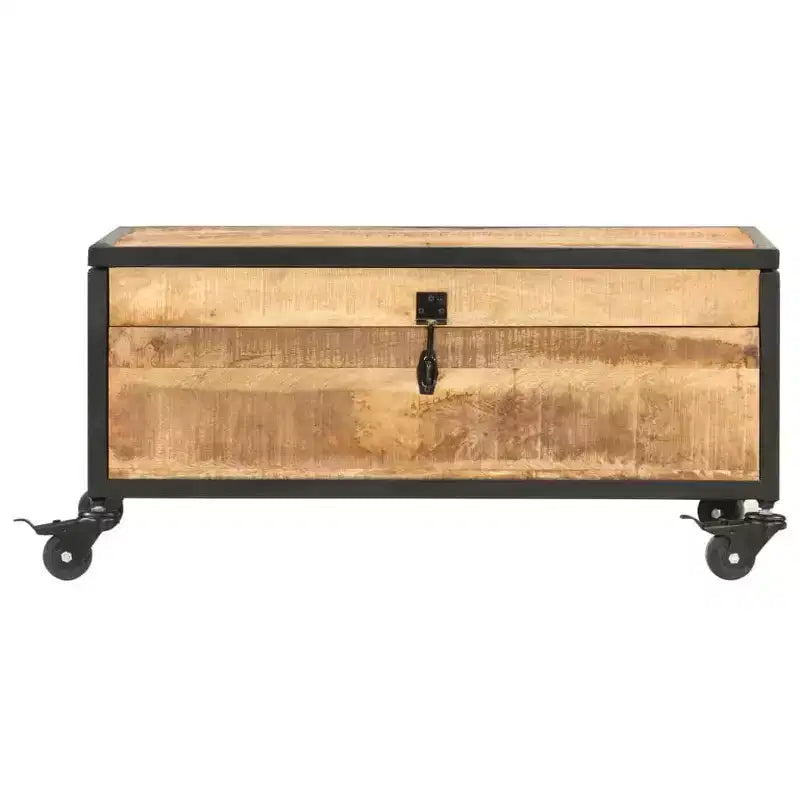 Tavolino da Salotto 70x50x33 cm in Legno Massello di Mango con Contenitore