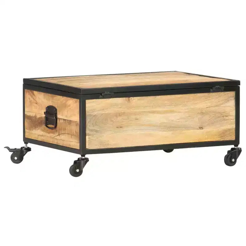Tavolino da Salotto 70x50x33 cm in Legno Massello di Mango con Contenitore