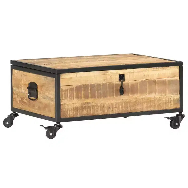 Tavolino da Salotto 70x50x33 cm in Legno Massello di Mango con Contenitore