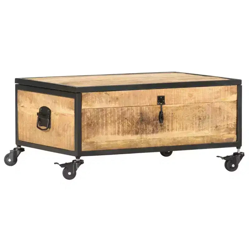 Tavolino da Salotto 70x50x33 cm in Legno Massello di Mango con Contenitore