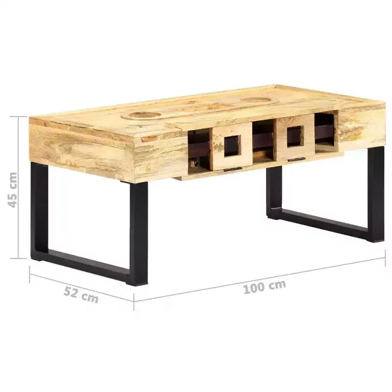 Tavolino da caffè in legno massello di mango con design a cassetta, 100 x 52 x 45 cm