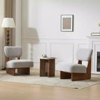 Set di 2 moderne poltrone lounge con rivestimento in poliestere e base in legno di noce