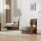 Set di 2 moderne poltrone lounge con rivestimento in poliestere e base in legno di noce