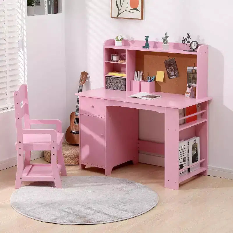 Scrivania per bambini con armadietto e cassetto - Rosa