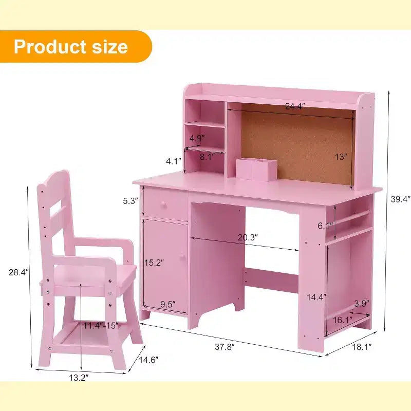 Scrivania per bambini con armadietto e cassetto - Rosa
