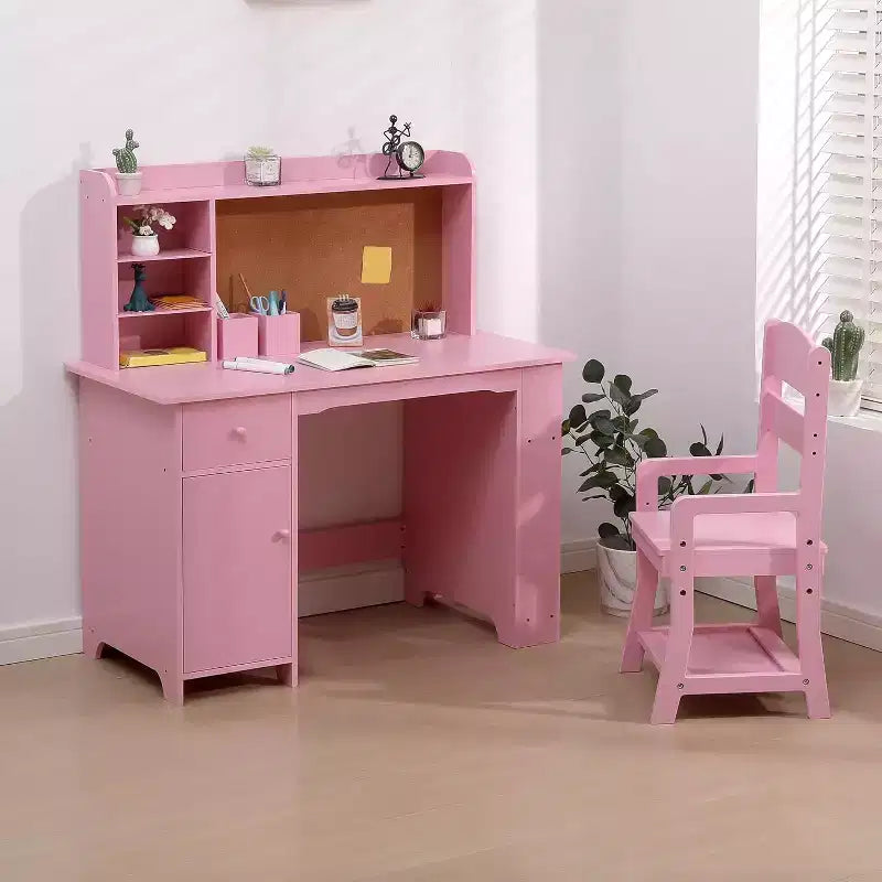 Scrivania per bambini con armadietto e cassetto - Rosa