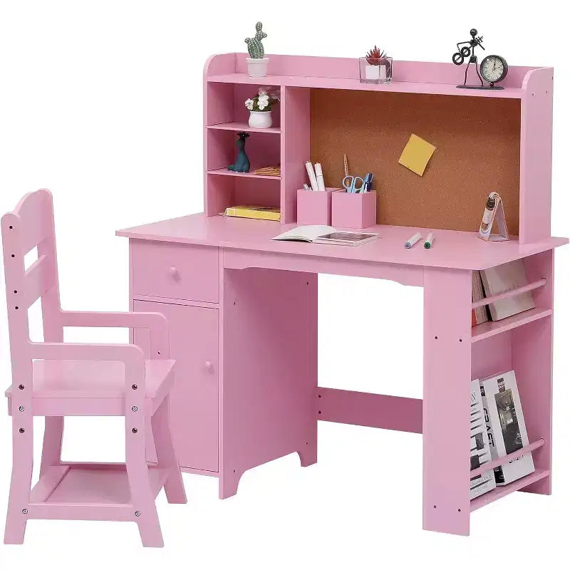 Scrivania per bambini con armadietto e cassetto - Rosa