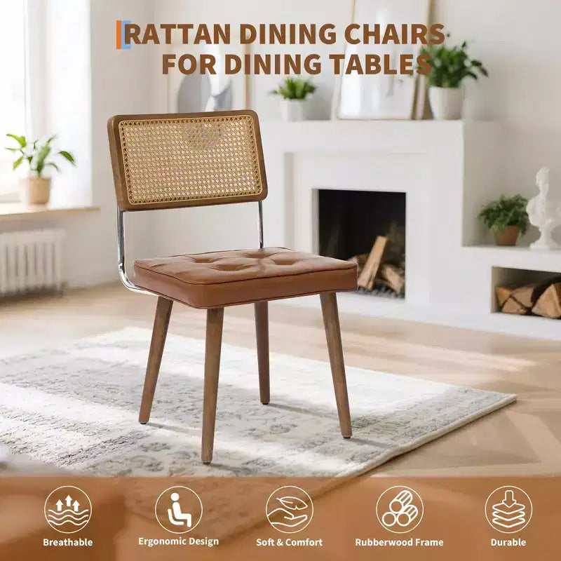 Sedia da pranzo con schienale in rattan e seduta imbottita (set da 2)