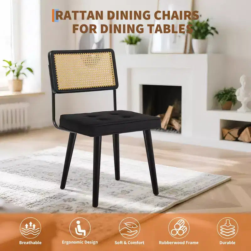 Sedia da pranzo con schienale in rattan e seduta imbottita (set da 2)