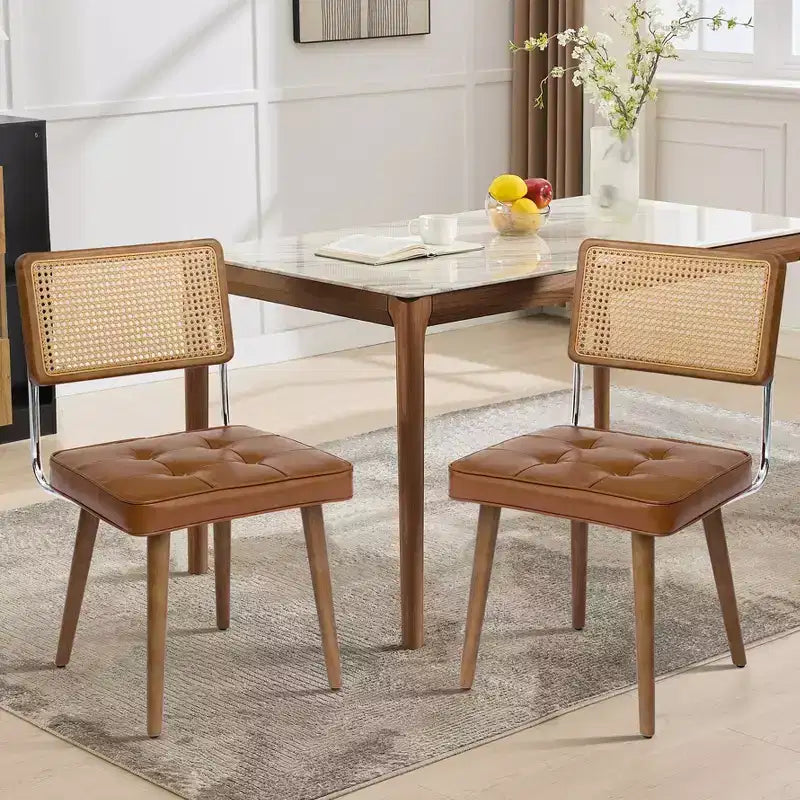 Sedia da pranzo con schienale in rattan e seduta imbottita (set da 2)