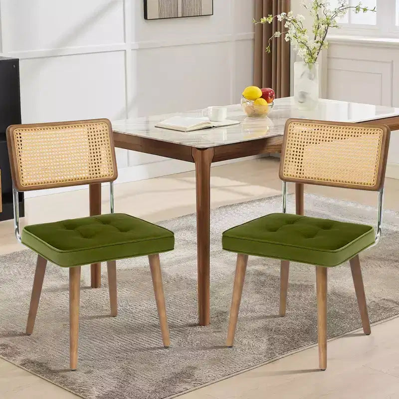 Sedia da pranzo con schienale in rattan e seduta imbottita (set da 2)